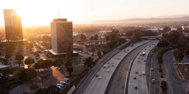 Aerial view of Oxnard, California at sunset