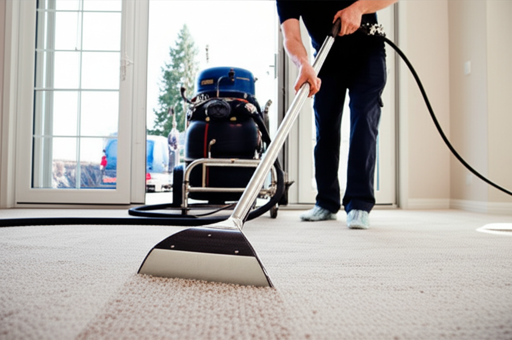 Mike Lambert working with professional carpet cleaning equipment