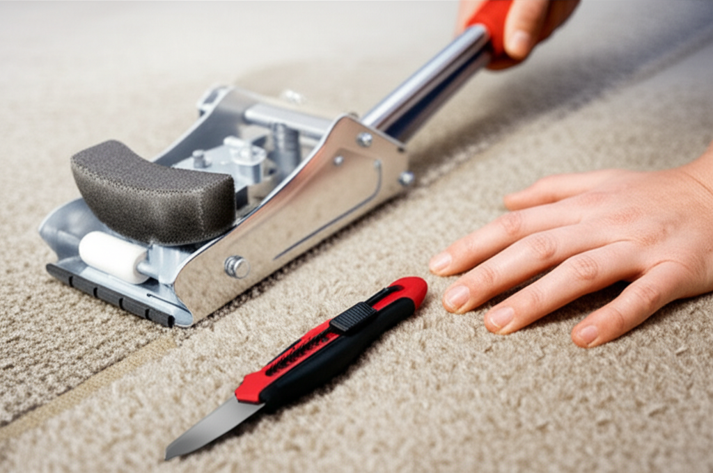 Carpet repair or installation tools on a carpet