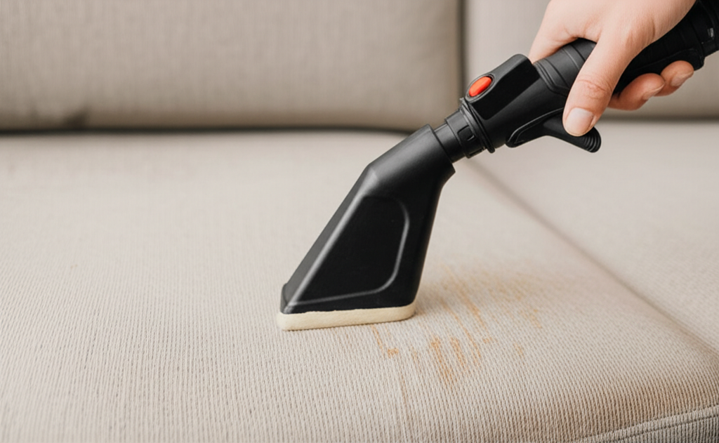 Upholstery cleaning on sofa